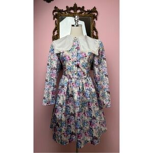 Vintage 90s Floral Pilgrim Bib Collar Long Sleeve Dress 16.5